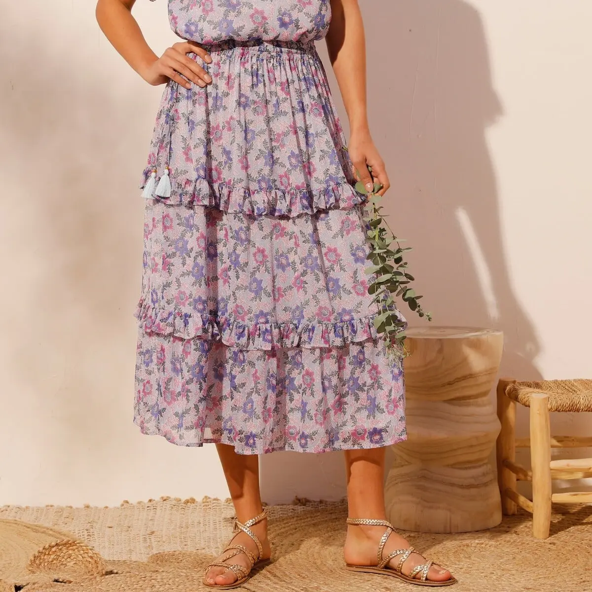 Dlouhá sukně s potiskem, recyklovaný polyester