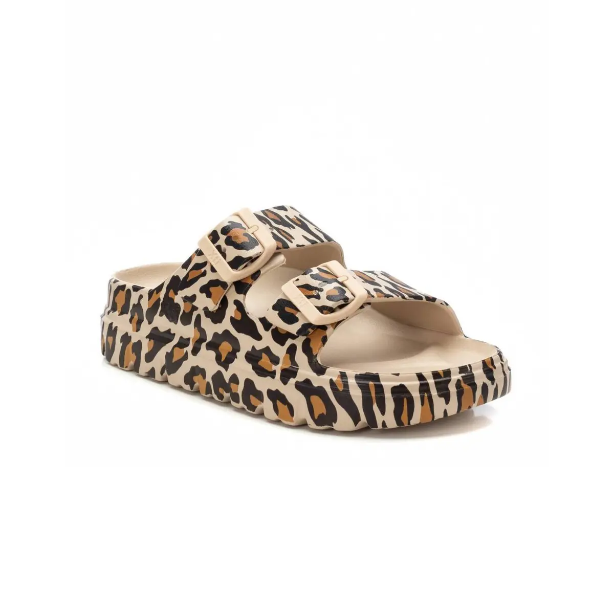 Pantofle se 2 sponami a leopardím vzorem XTI® béžová/černá