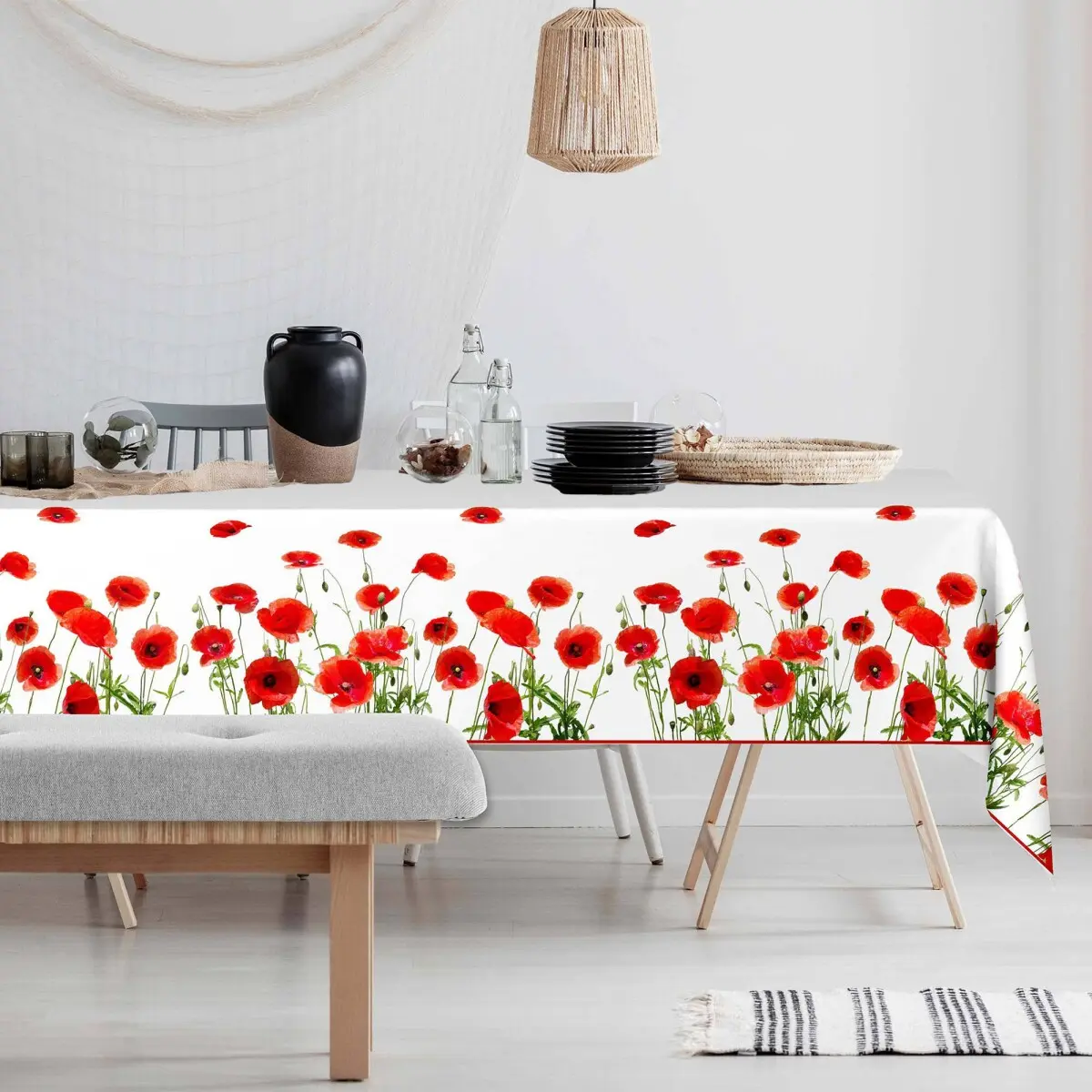 Voskovaný ubrus s potiskem vlčích máků červená 140x250 cm
