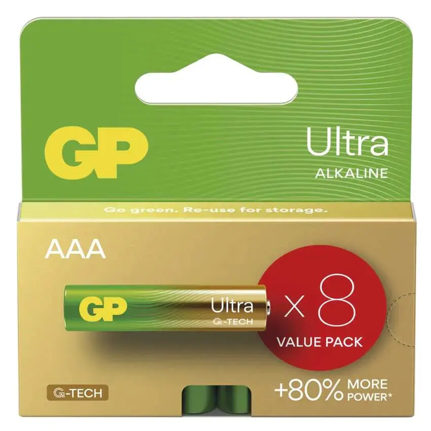 GP alkalická baterie ULTRA AAA, 8 ks