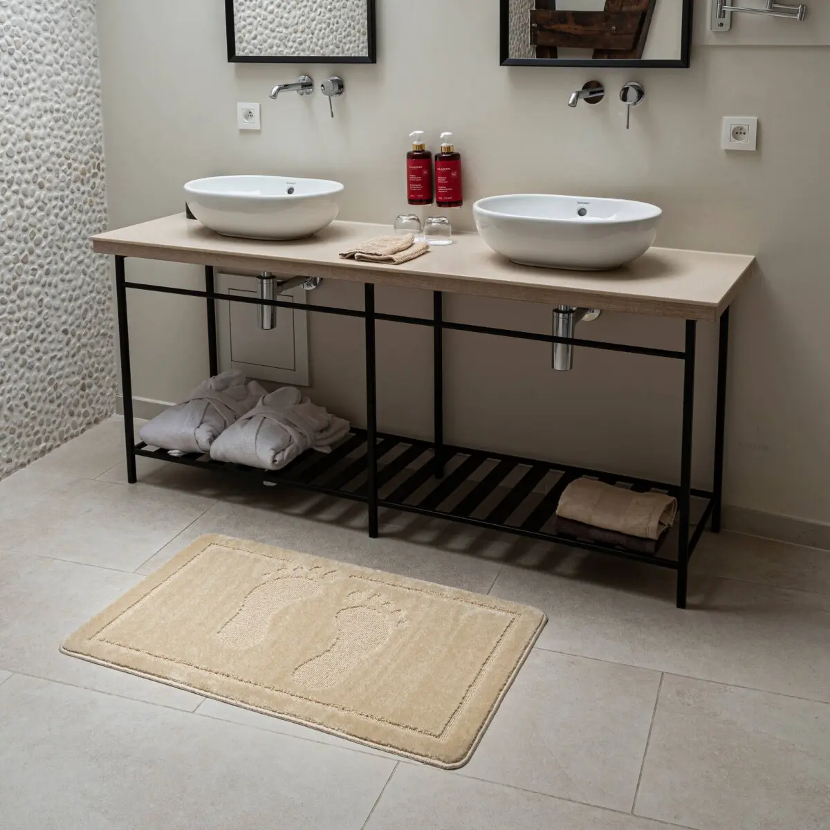 Koupelnová předložka s originálním vzorem písková 60x100 cm