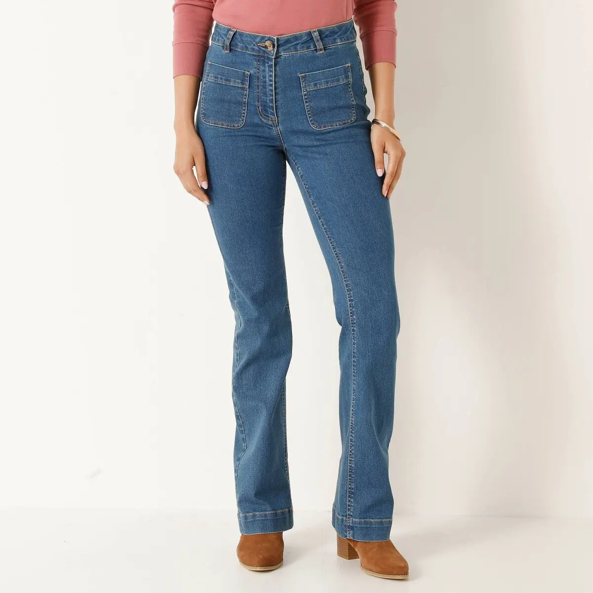 Bootcut kalhoty s našitými kapsami modrá