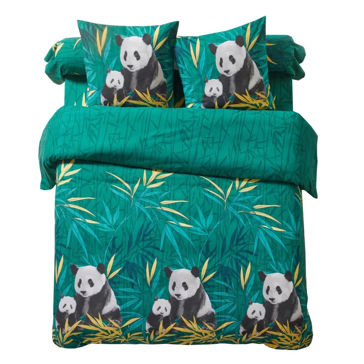 Bavlněné povlečení pro teenagery s potiskem Pandy, polycoton zelená