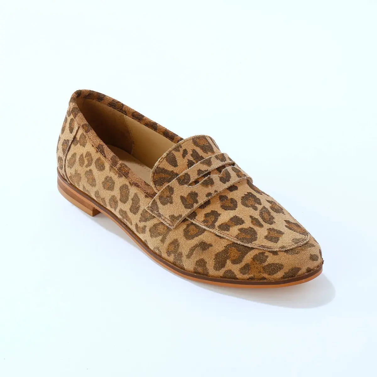 Kožené mokasíny s leopardím potiskem béžová
