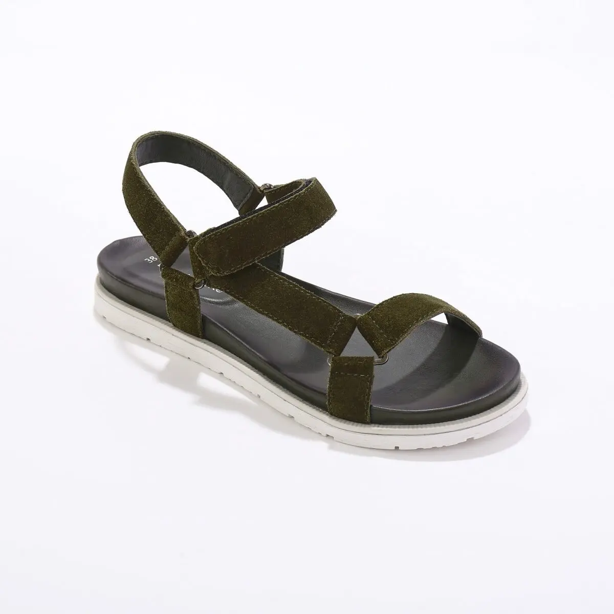 Sportovní sandály na suchý zip, kůže s certifikátem LWG khaki