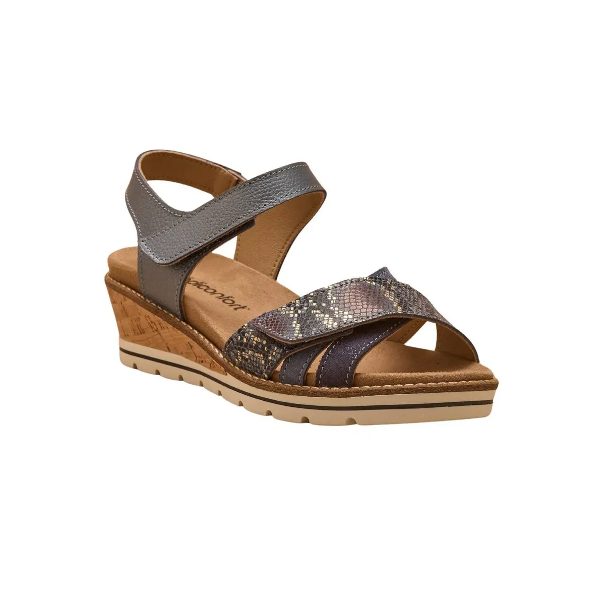 PÉDICONFORT® - Sandály na suchý zip, nízký klínový podpatek modrá