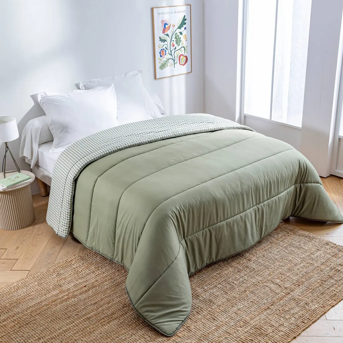 Přikrývka s kostkovaným vichy vzorem, z mikrovlákna 400g/m2 khaki 140x200 cm