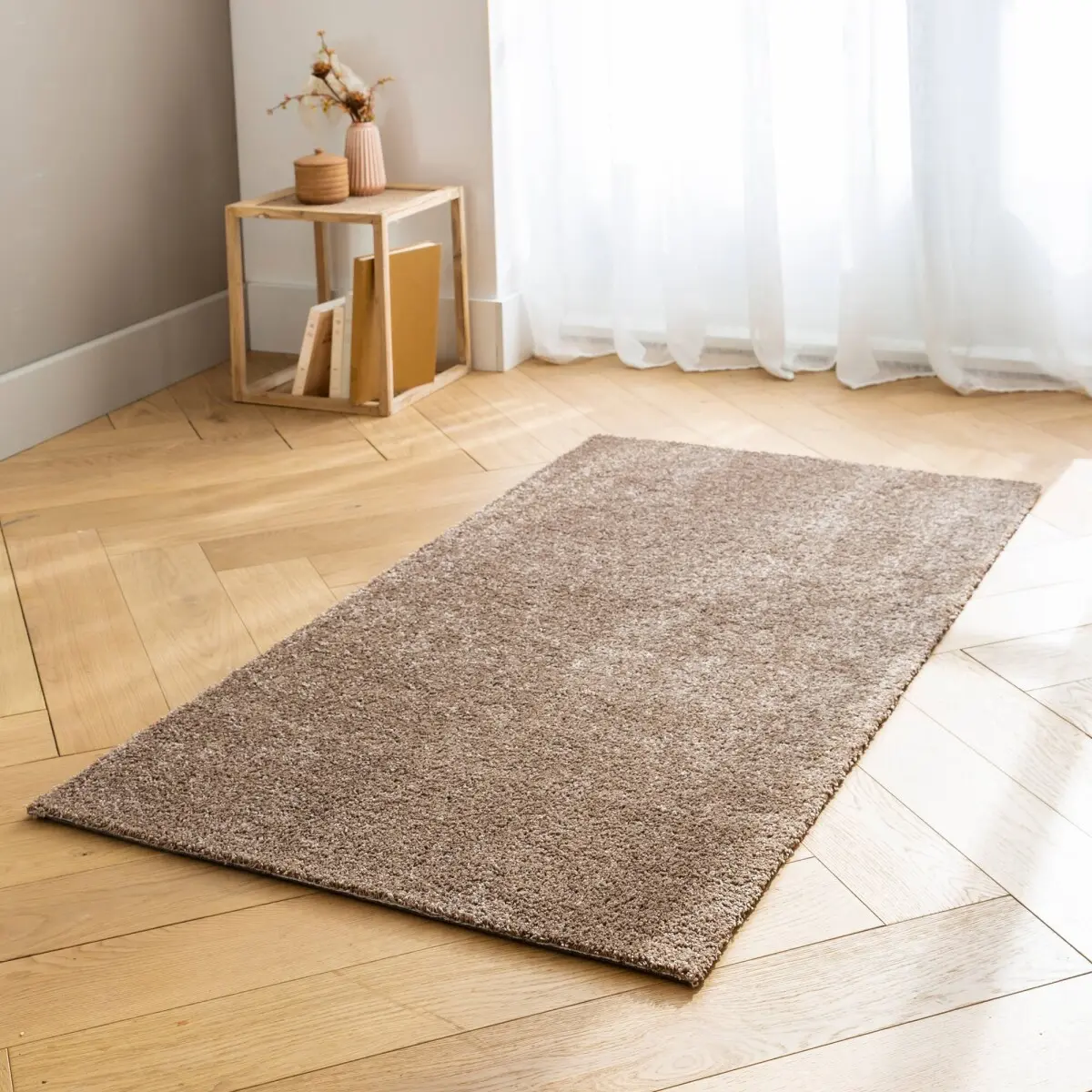 Jemný a hebký buklé koberec písková průměr 80 cm