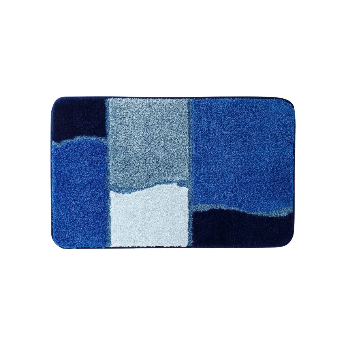 Velmi hebká a hustá koupelnová předložka, motiv kostky modrá WC 50x40 cm