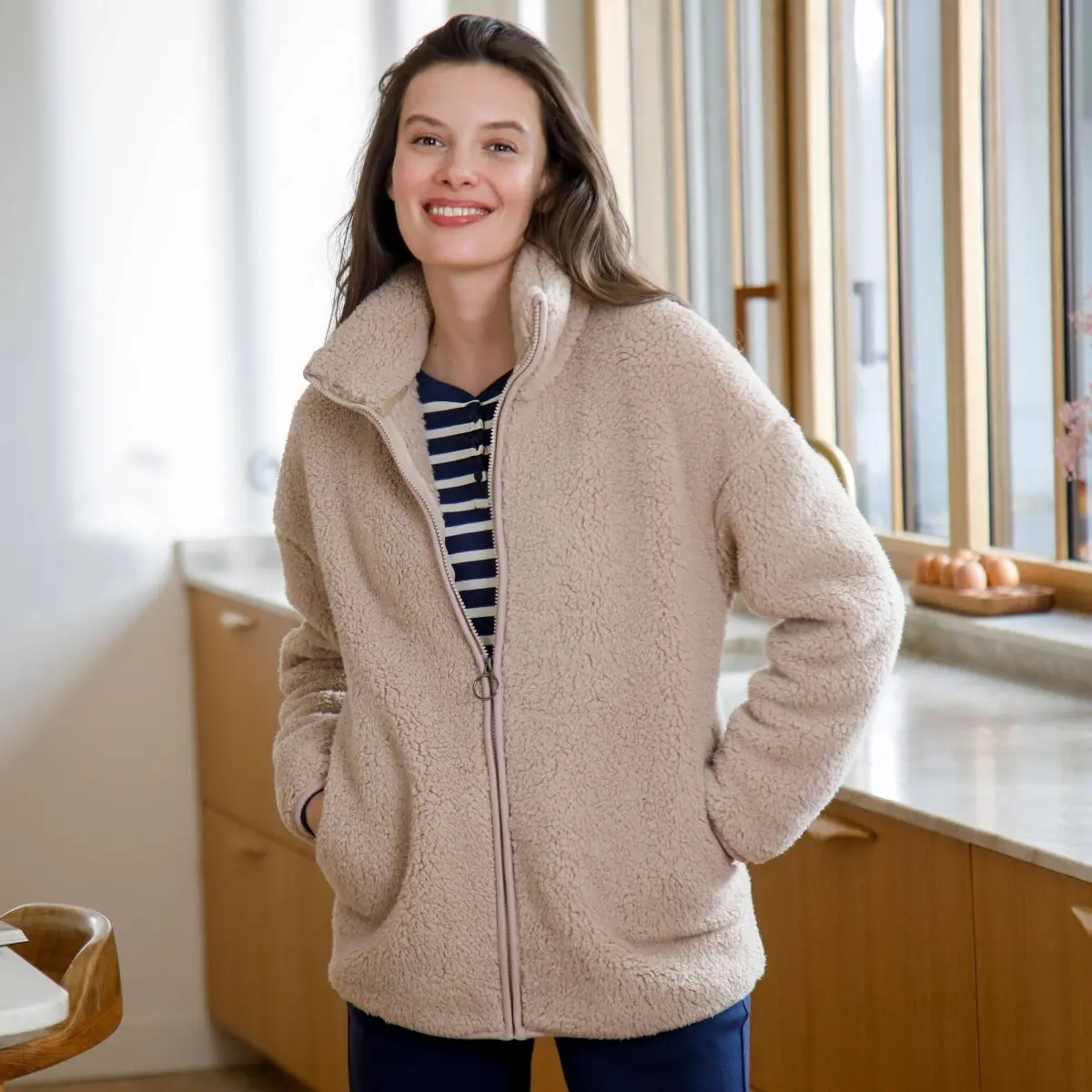 Sherpa mikina na zip hnědošedá 46/48