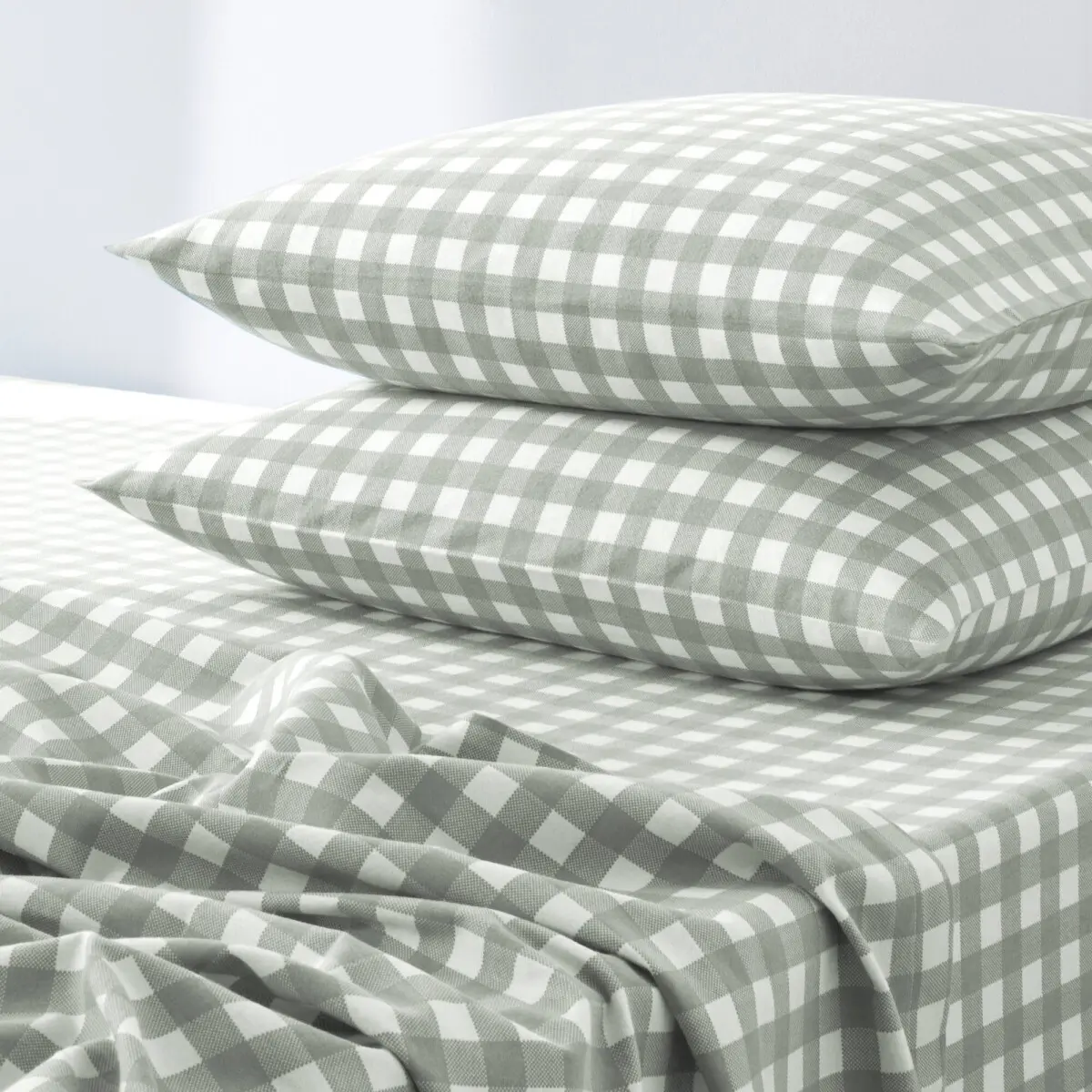 Flanelové povlečení Lou s potiskem khaki napínací prostěradlo 90x190 cm