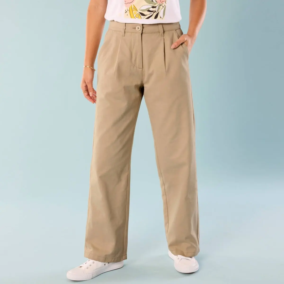 Keprové široké kalhoty pro menší postavu písková