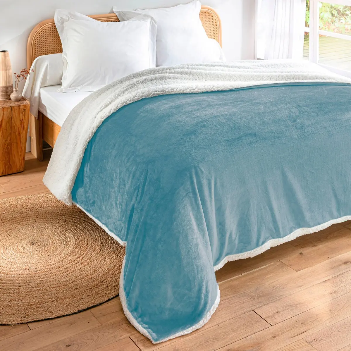 Oboustranná deka sherpa a fleece ledově modrá 180x220 cm
