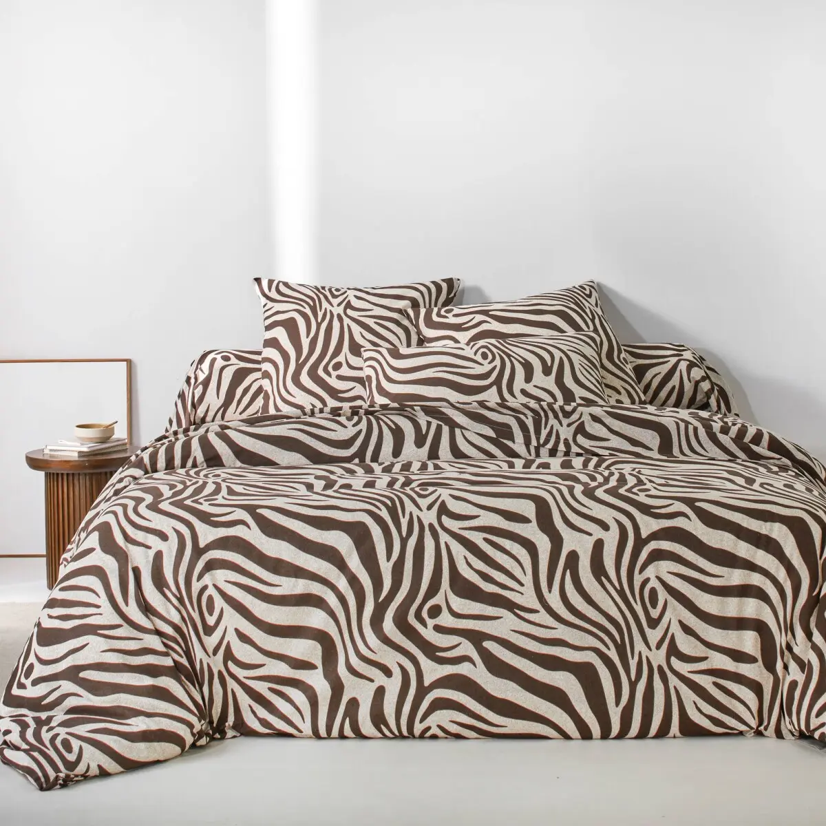 Povlečení Zebra s potiskem, bavlna 52 vláken/cm2 čokoládová