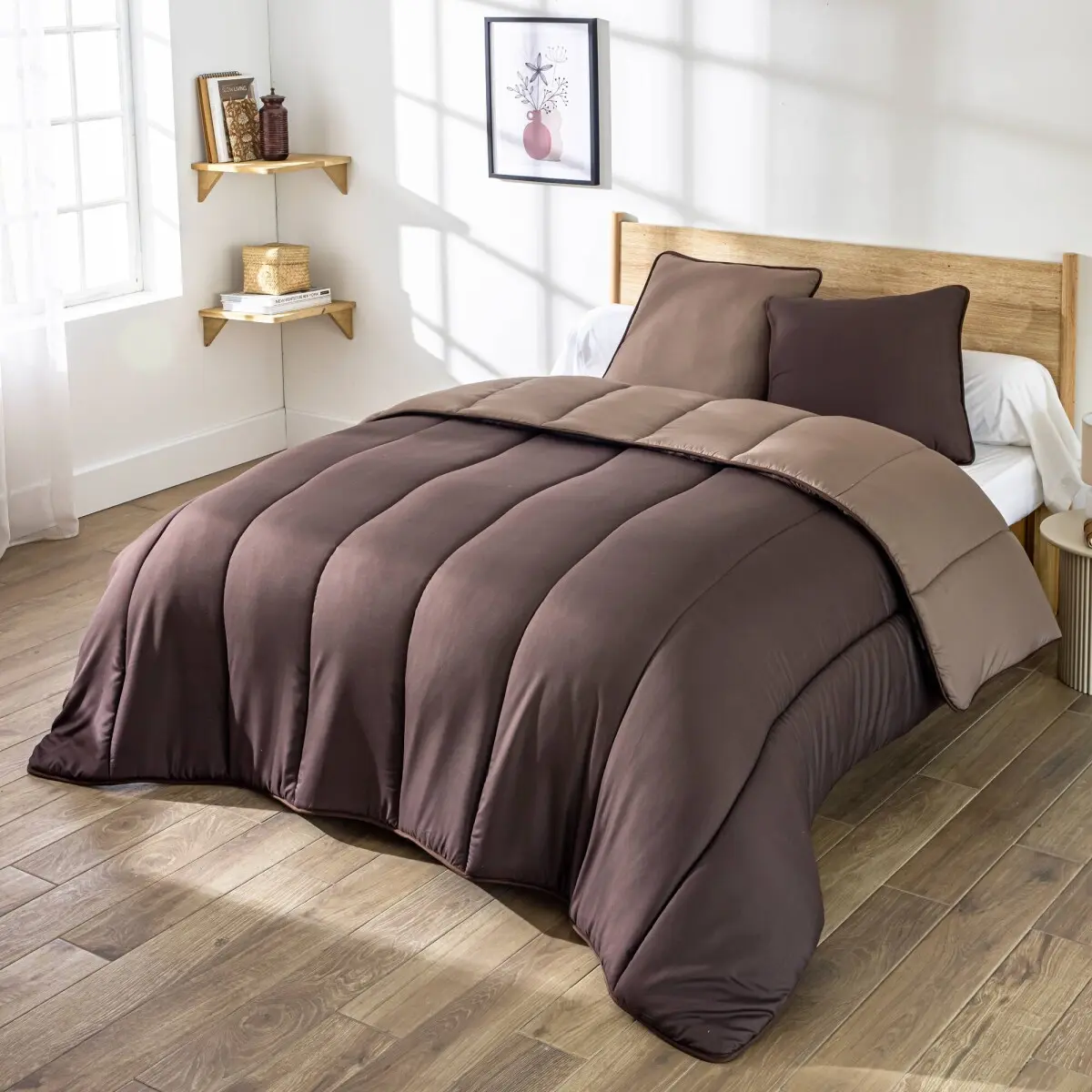 Dvoubarevná přikrývka mikrovlákno 350g/m2 čokoládová/karamelová 200x200 cm