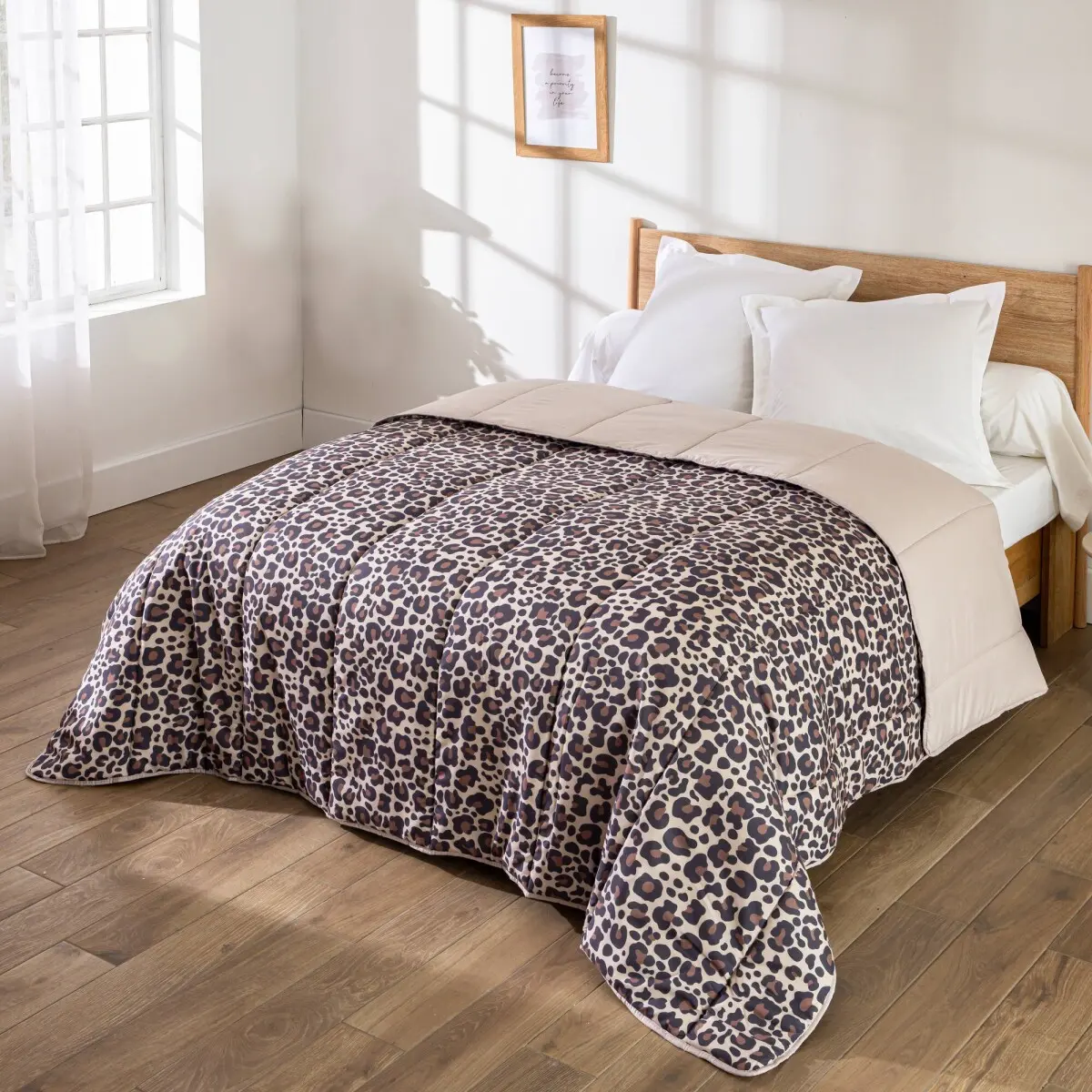 Přikrývka s leopardím motivem, mikrovlákno 200 g/m2 písková/černá 240x220 cm