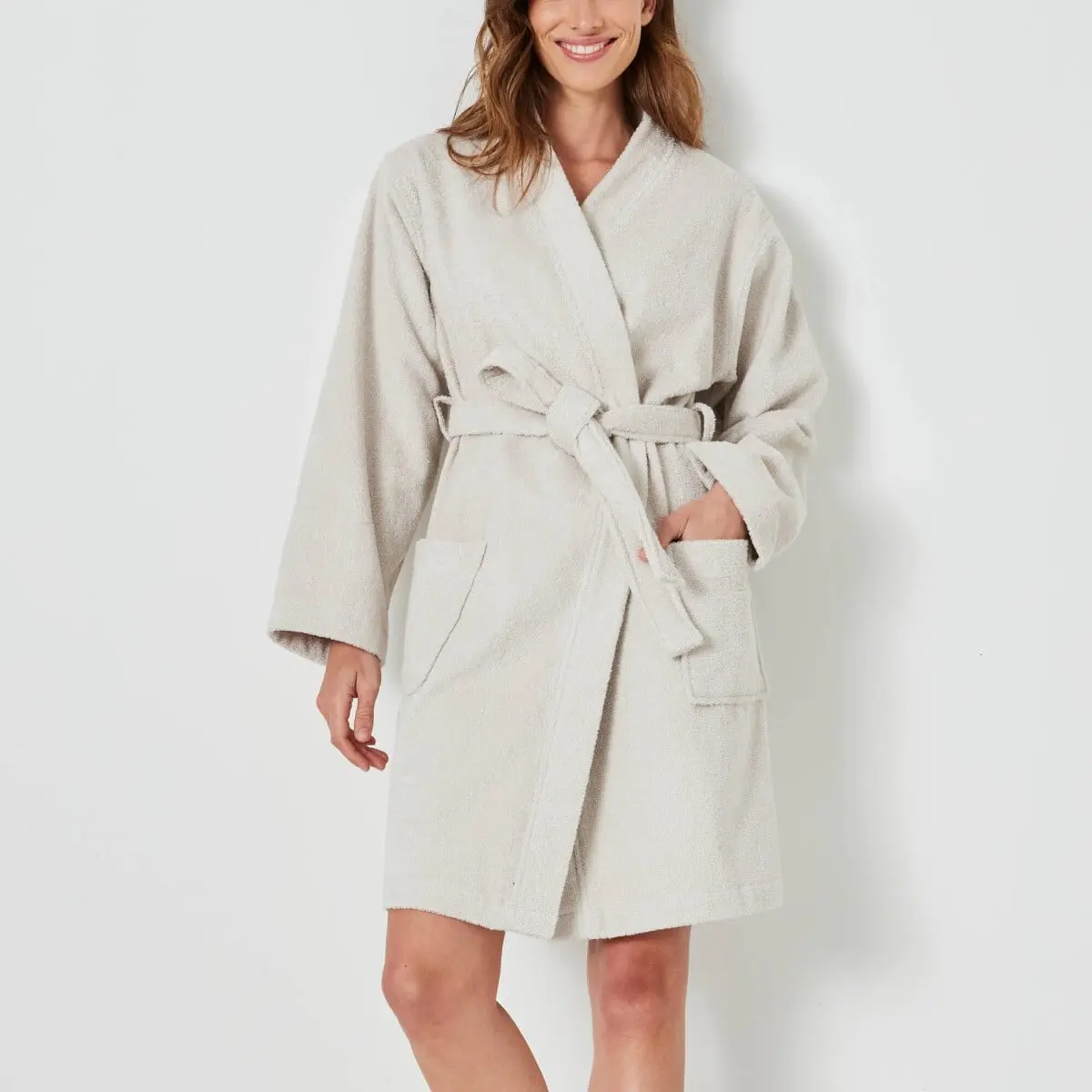 Krátký unisex župan s kimono límcem