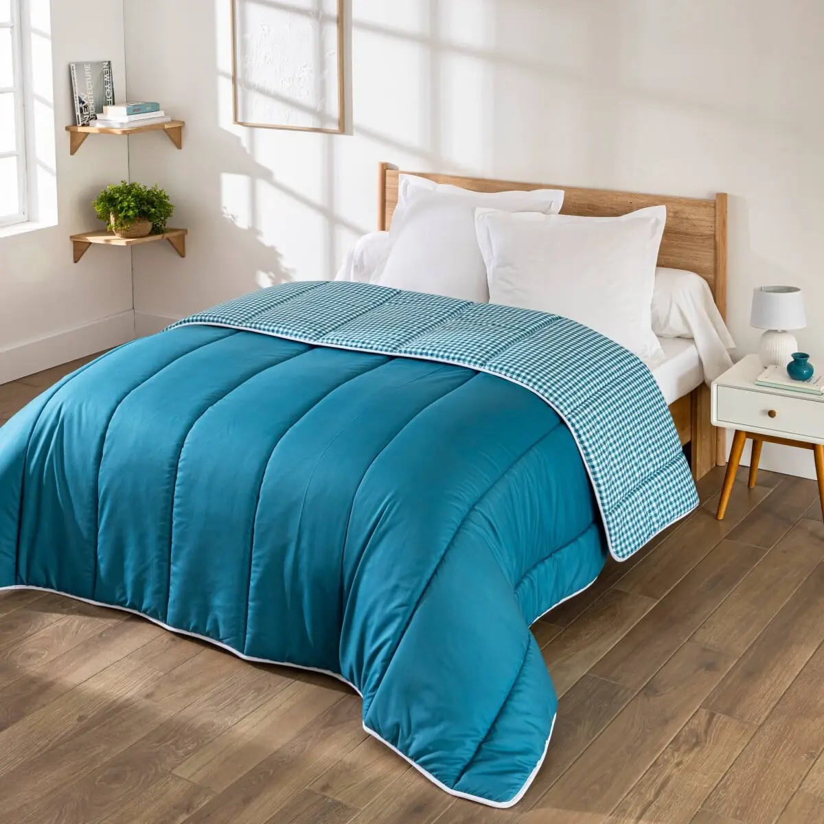 Přikrývka s kostkovaným vichy vzorem, z mikrovlákna 400g/m2 petrolejová 140x200 cm
