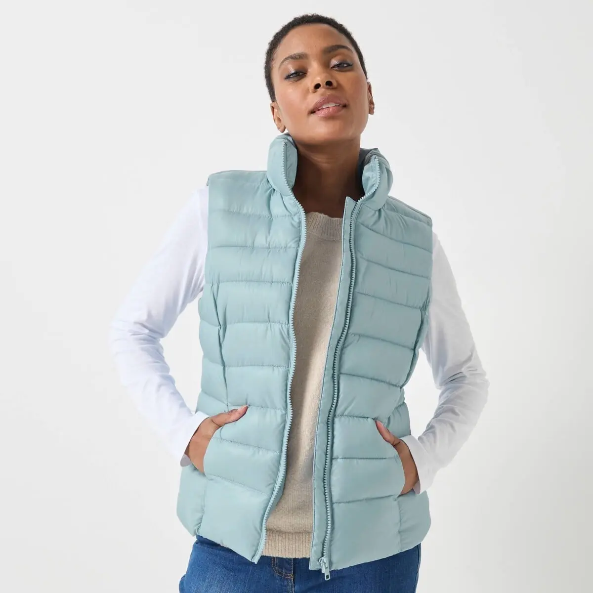 Nepromokavá prošívaná vesta na zip nebeská modrá