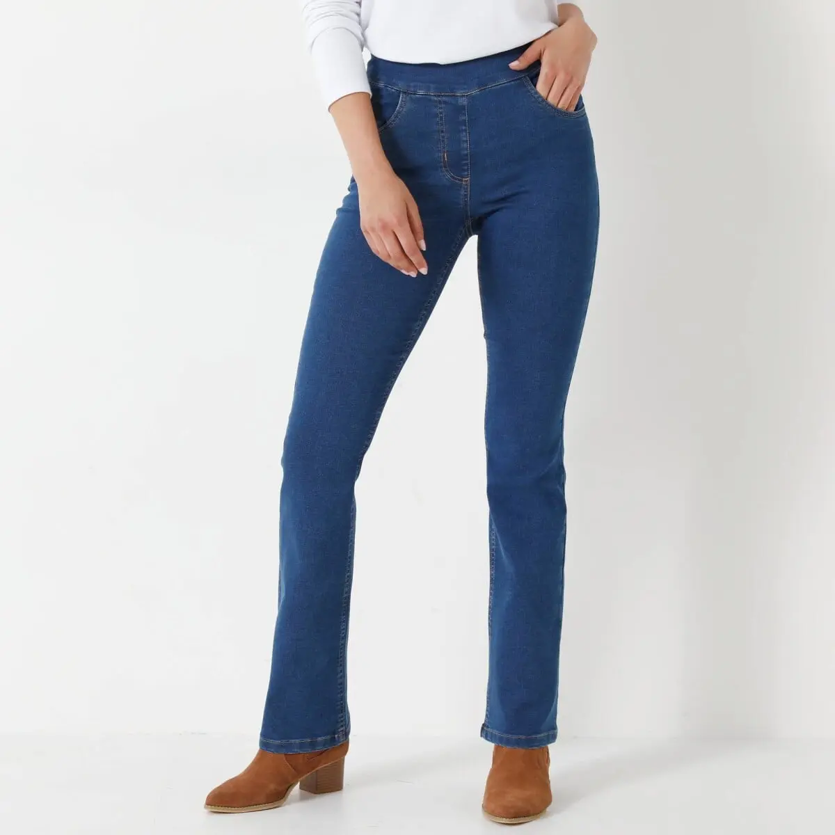Pohodlné bootcut džegíny, pro malou postavu modrá