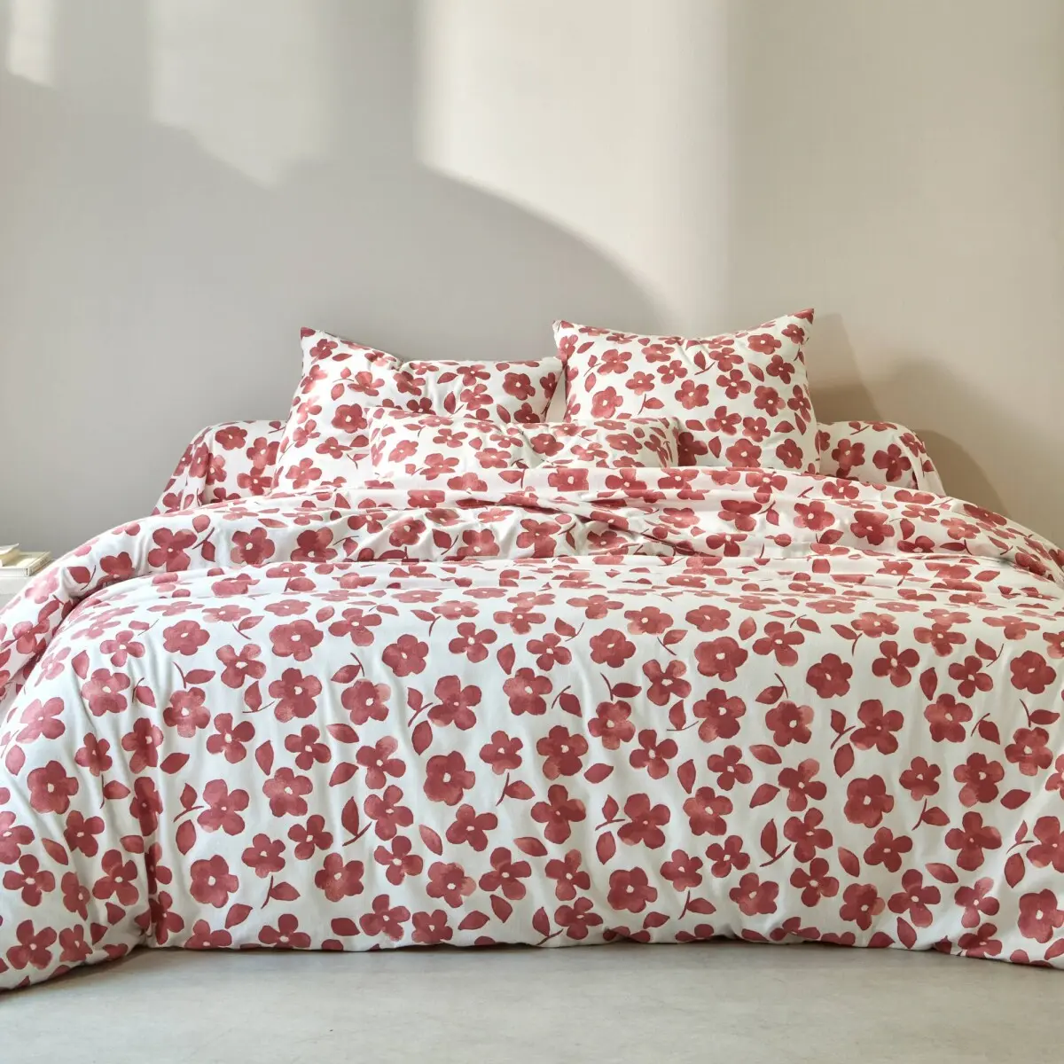 Povlečení Petúnie s potiskem z bavlněného flanelu růžové dřevo klasické prostěradlo 180x270 cm