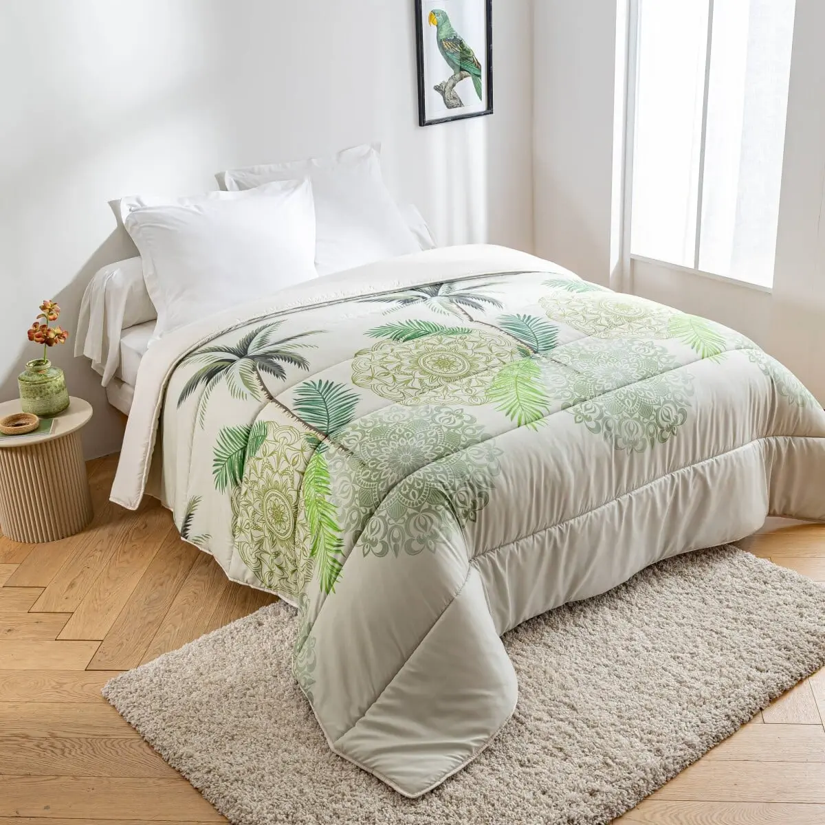 Přikrývka s potiskem palmových listů, mikrovlákno 400g/m2 zelená 200x200 cm