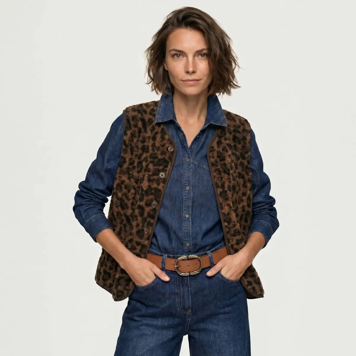 Buklé vesta s leopardím vzorem