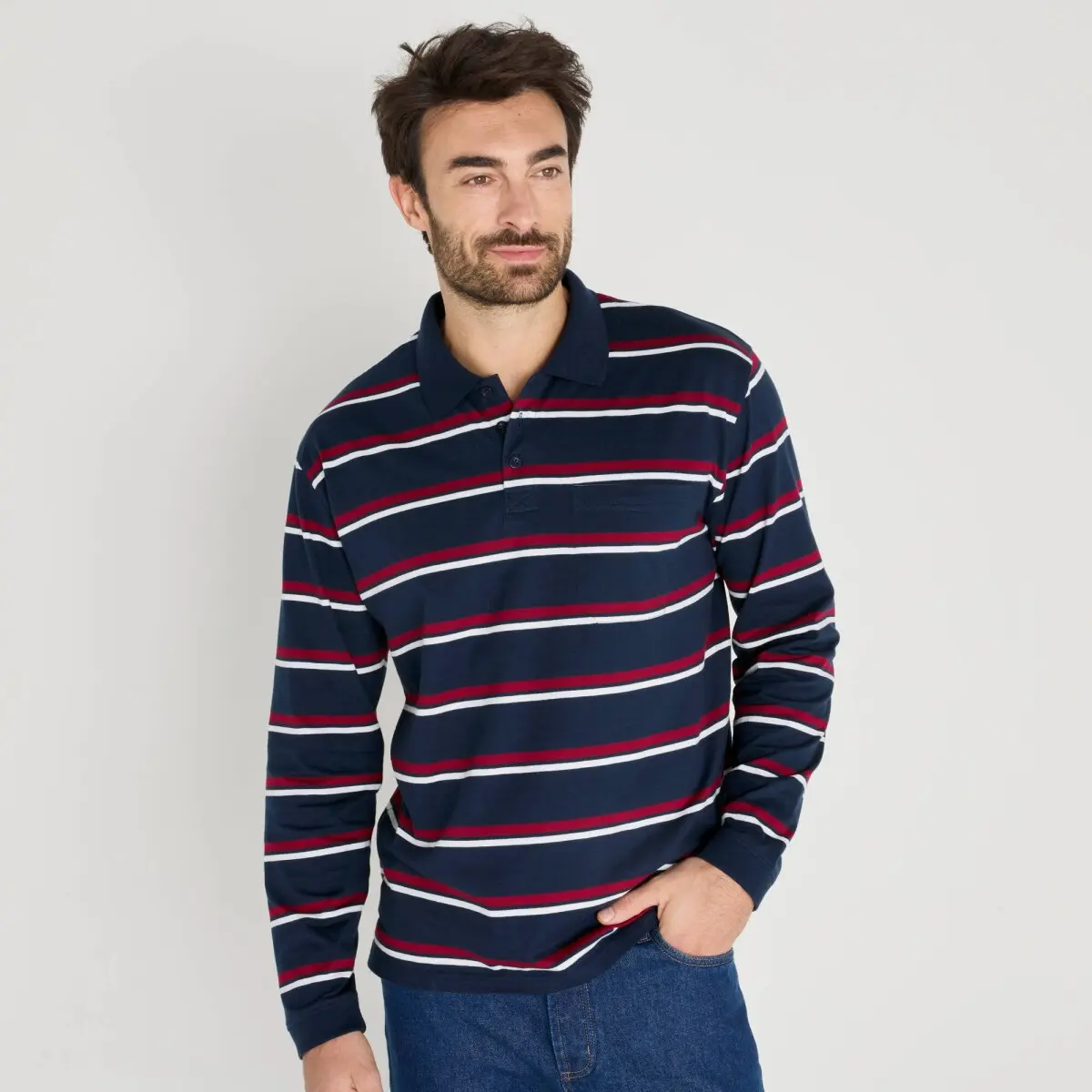 Pruhované polo s dlouhými rukávy nám.modrá/červená