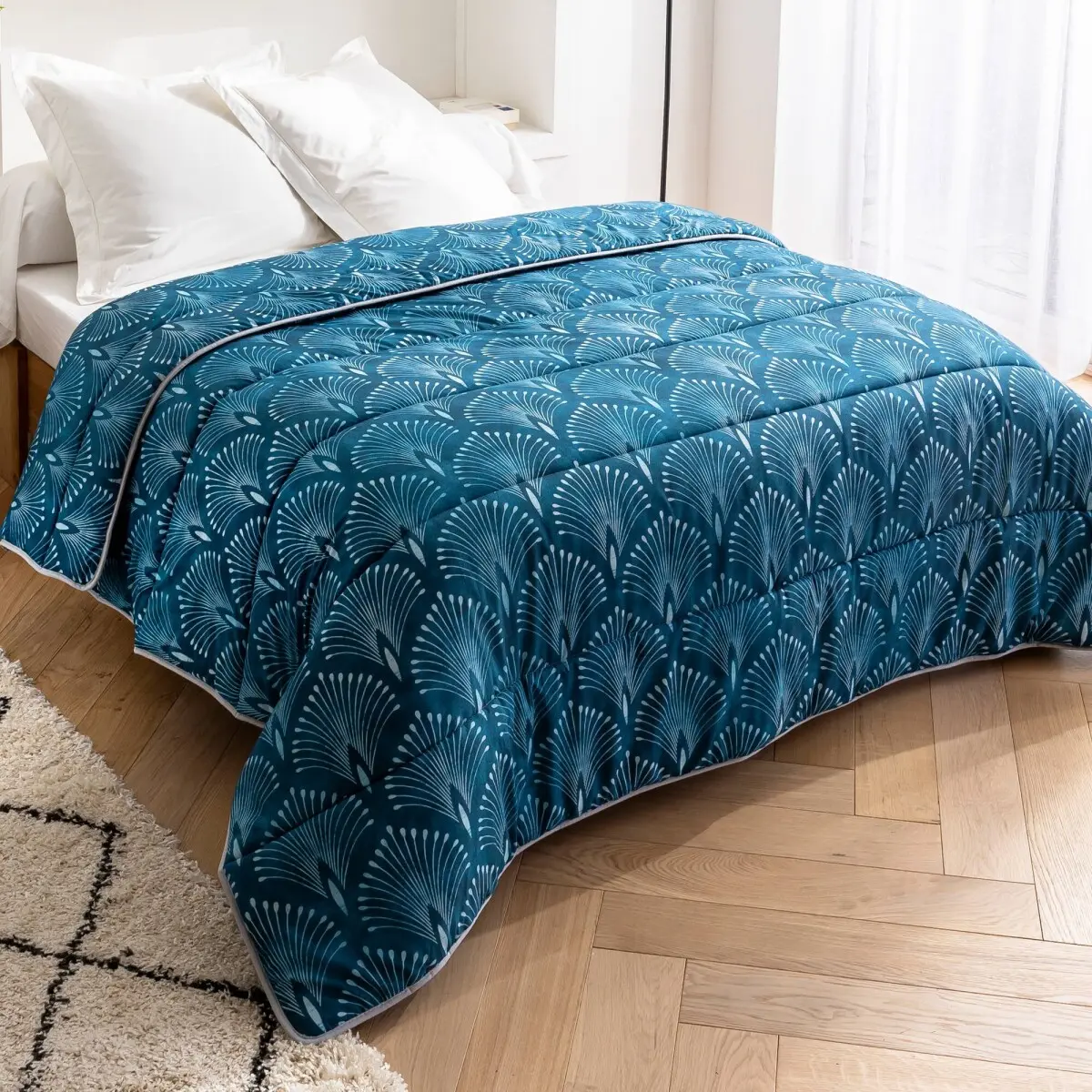 Bavlněná přikrývka s potiskem Palmito 400 g/m2 modrá 140x200 cm