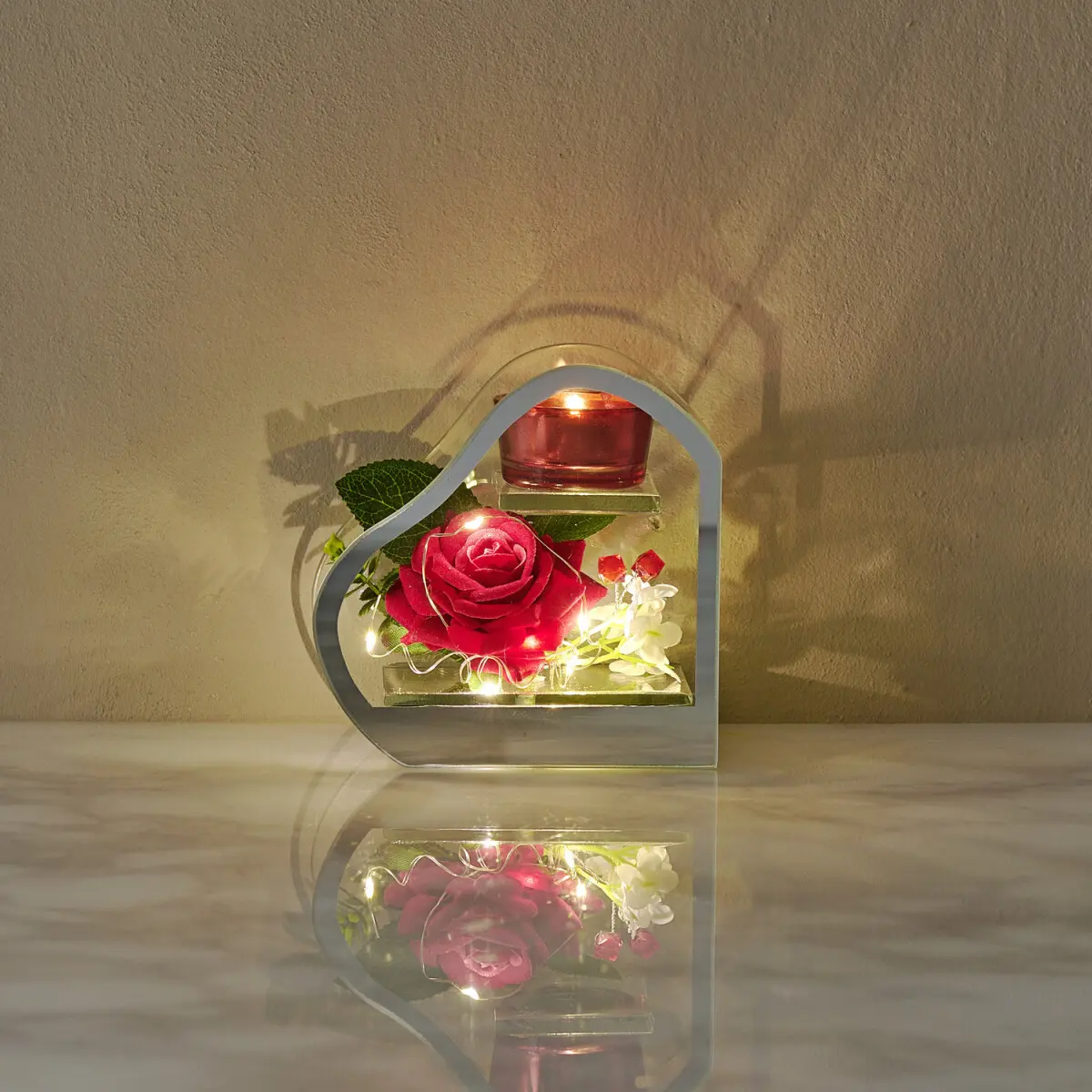 LED svícen na čajové svíčky Červená růže