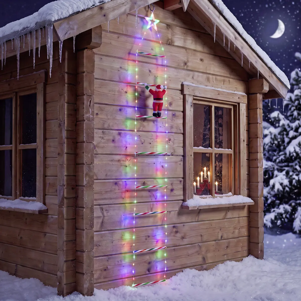 Santa Claus na osvětleném žebříku