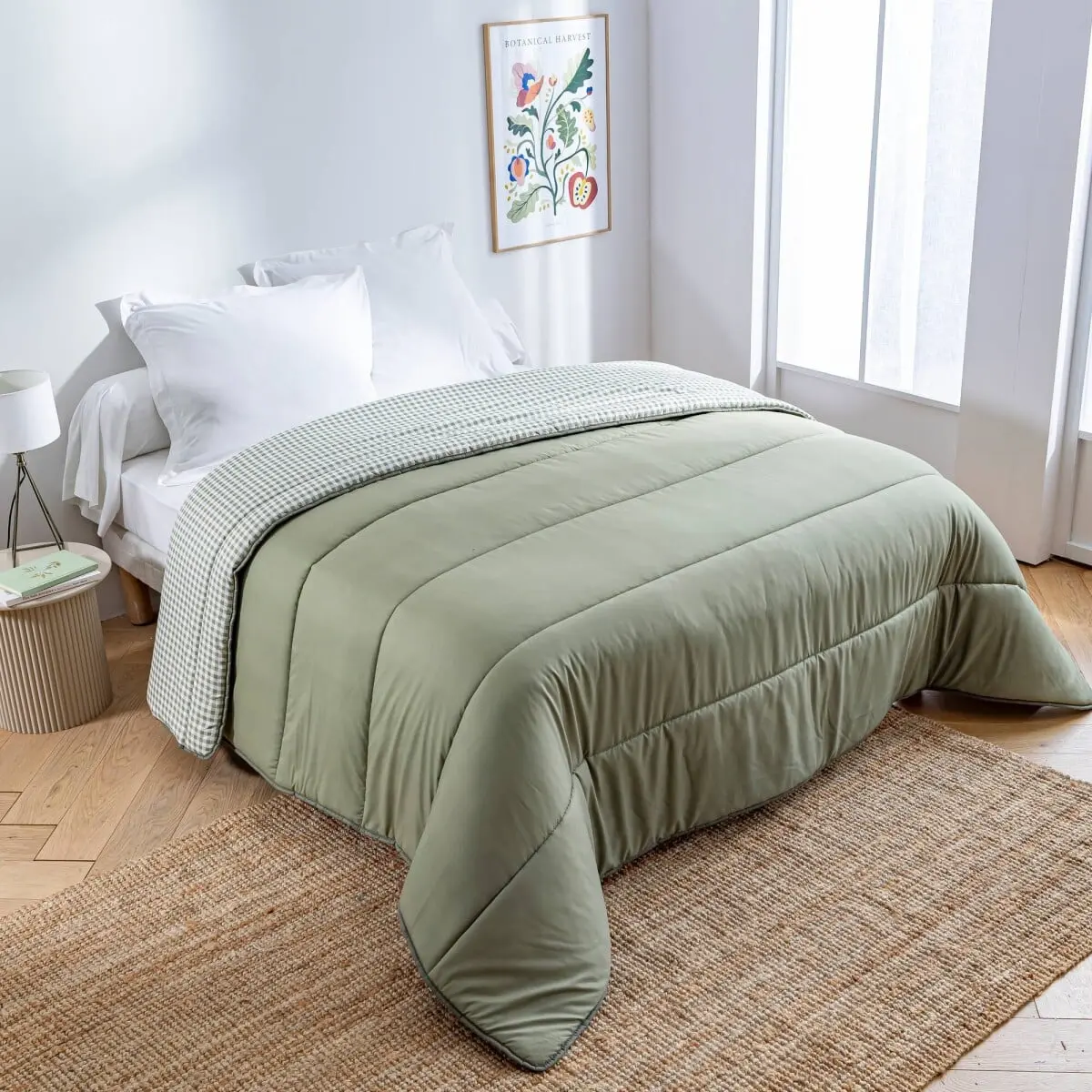 Přikrývka s kostkovaným vichy vzorem, z mikrovlákna 400g/m2 khaki 140x200 cm