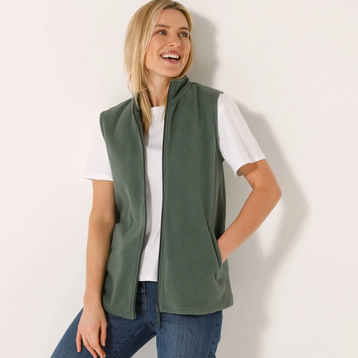 Fleecová vesta na zip bronzová