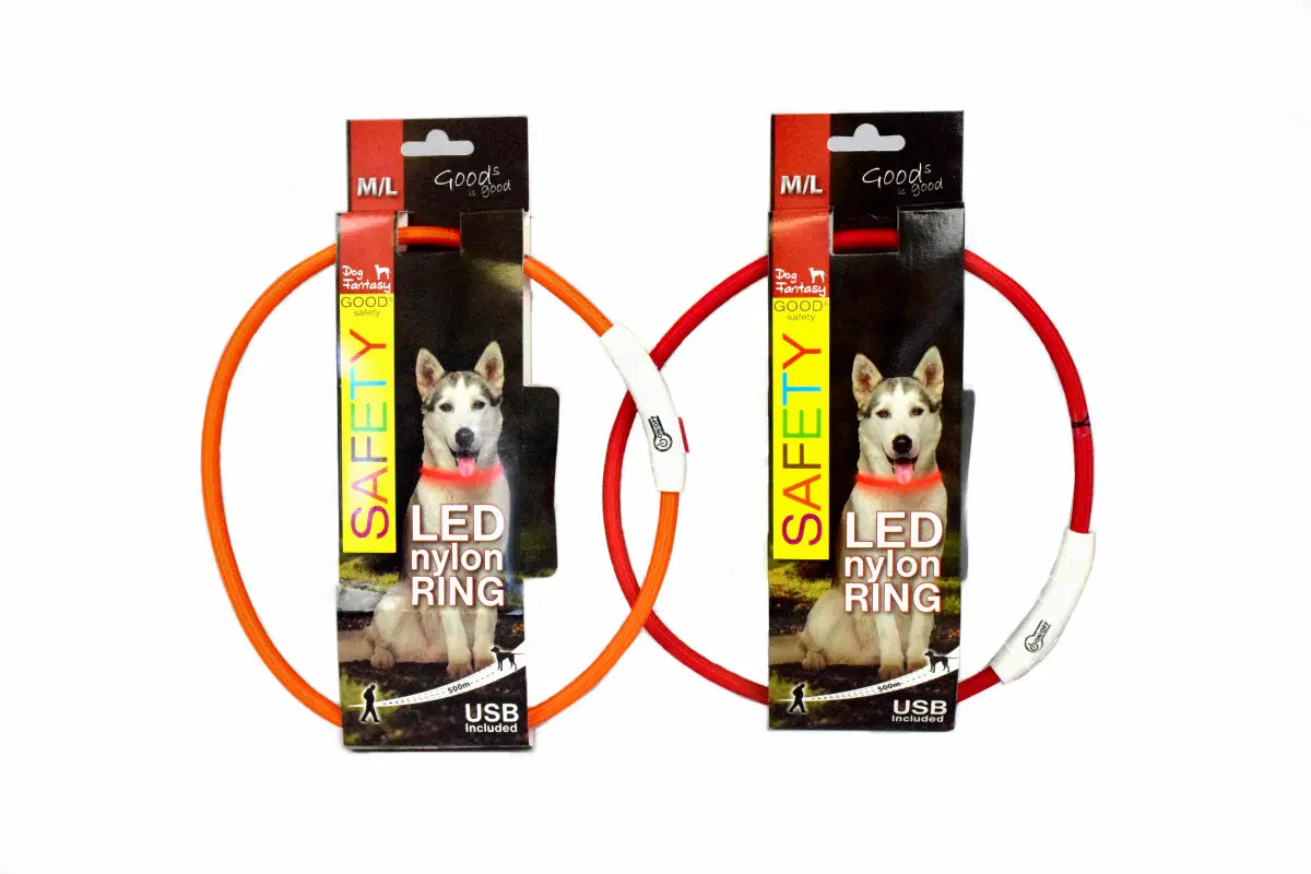 Obojek Dog Fantasy světelný USB červený 65cm 1ks
