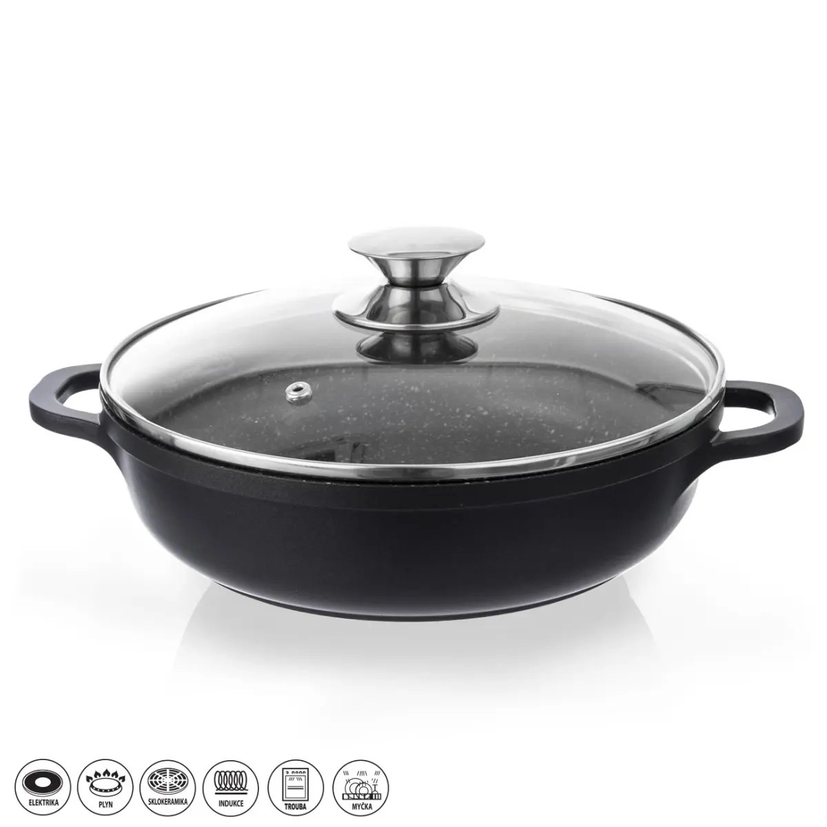 Kastrol s nepřilnavým povrchem Pfluon Granit se skleněnou poklicí Orion Grande, ⌀ 24 cm