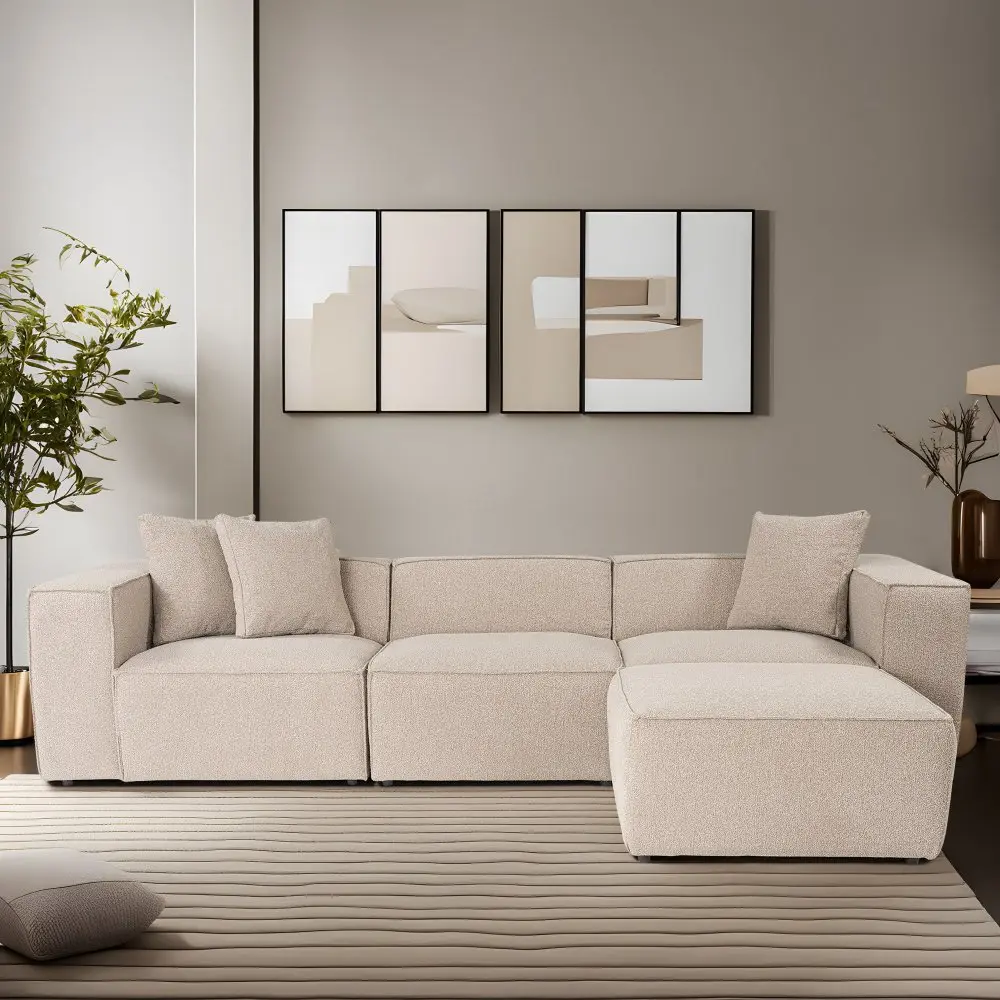 Rohová sedací souprava Lora (L1-O1-1R-POUFFE ) - Peach