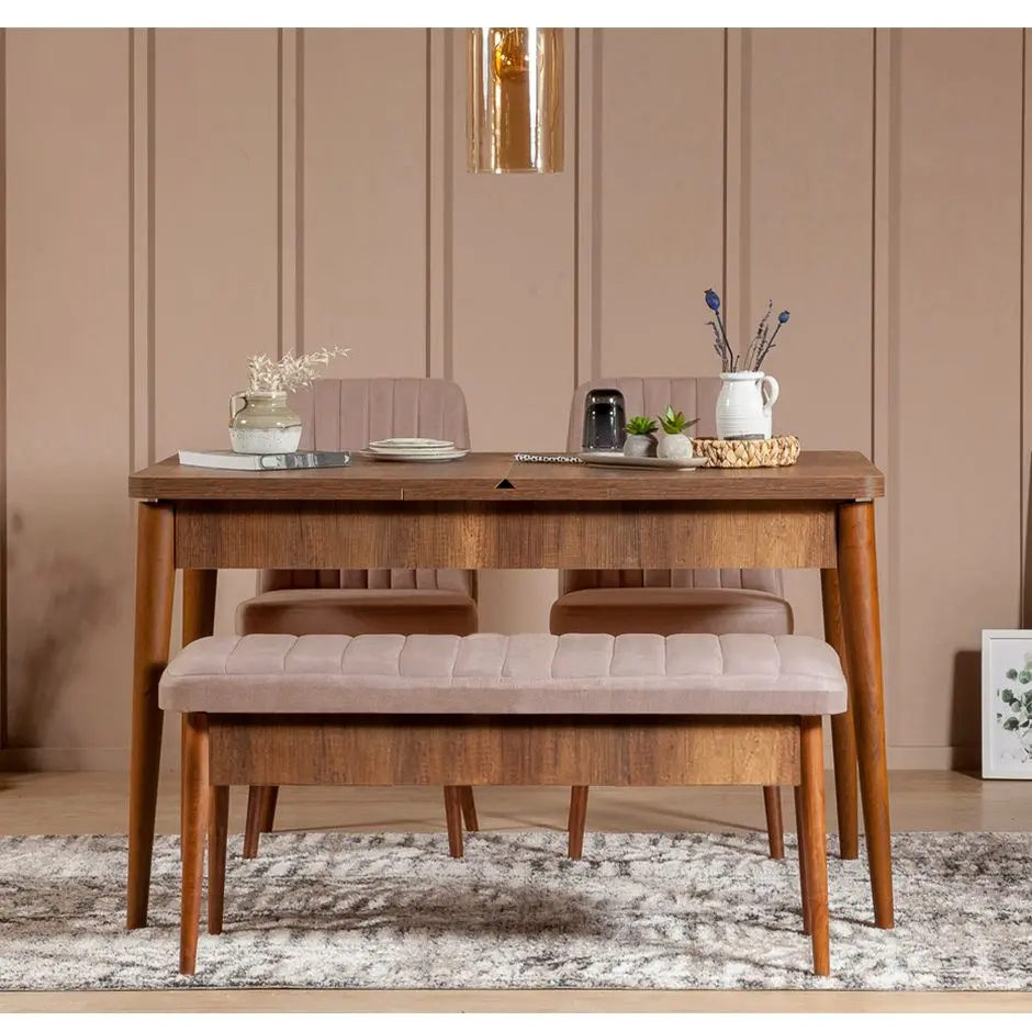 Jídelní set s rozkládacím stolem a židlemi (4 kusy) Vina 0900 - Walnut Stone