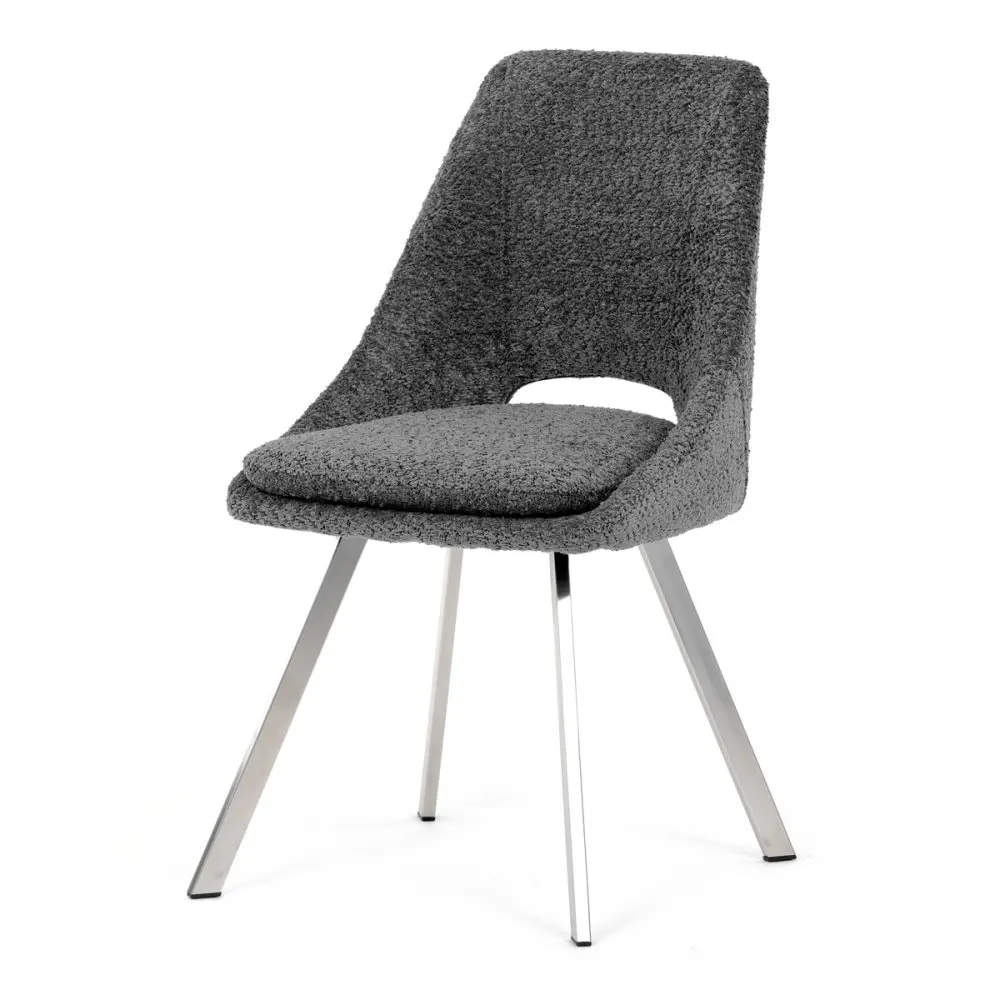 Elegantní šedá jídelní židle RINA s broušenými kovovými nohami (vzorek z prodejny)