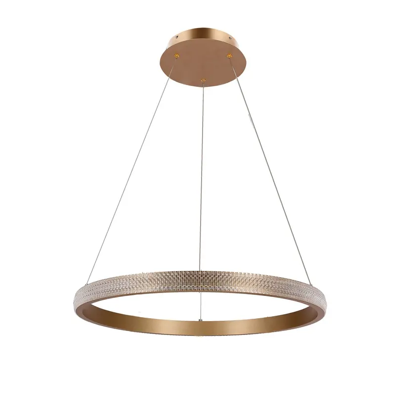 ZÁVĚSNÁ LAMPA HASHIM 60 CM MATNÁ TMAVĚ ZLATÁ 34W LED KRYSTALY ČIŘÉ