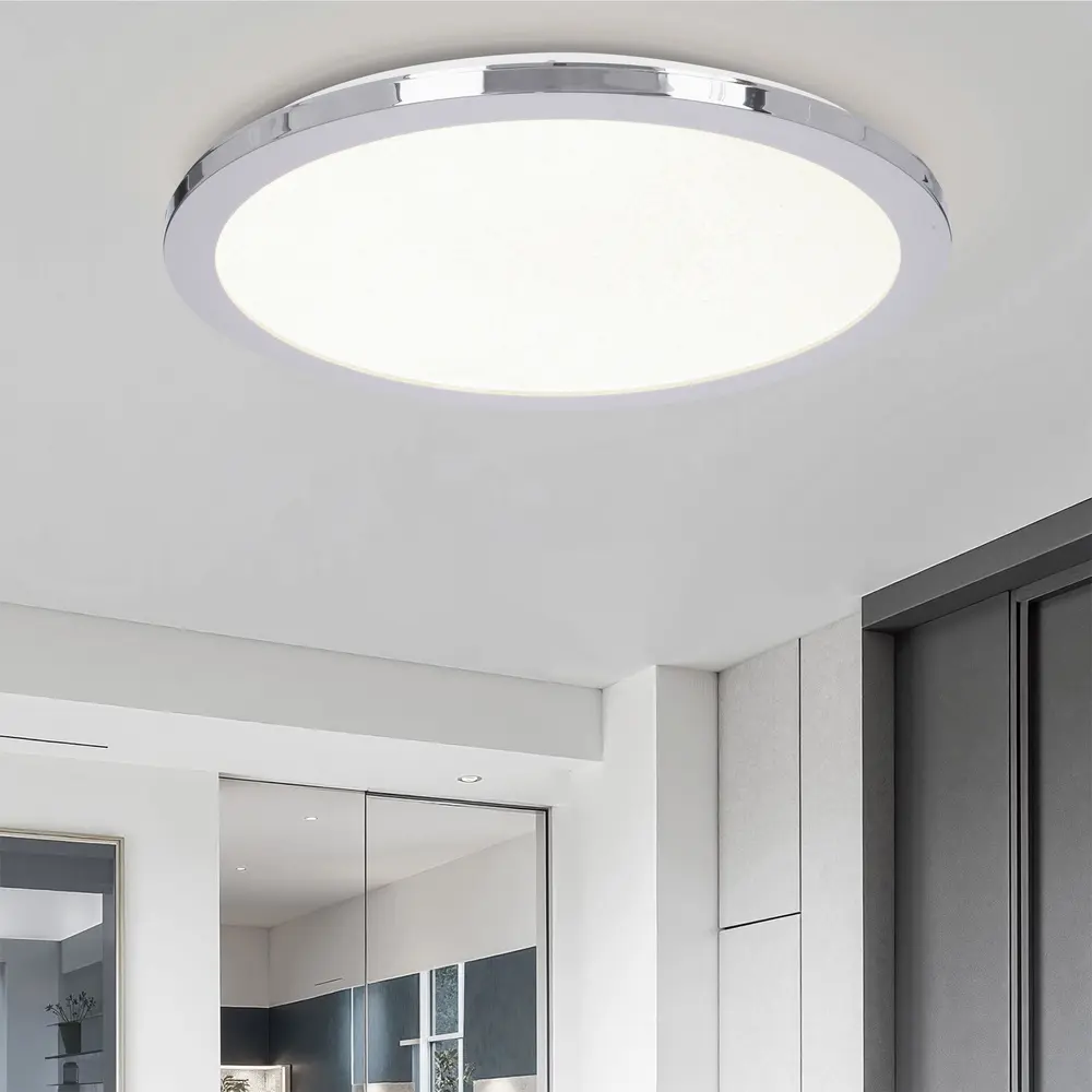 Stropní koupelnové svítidlo PIXEL minimalistické - stříbrný chrom 40 cm - kulaté LED stropní svítidlo se stmíváním 3000K 24W IP44