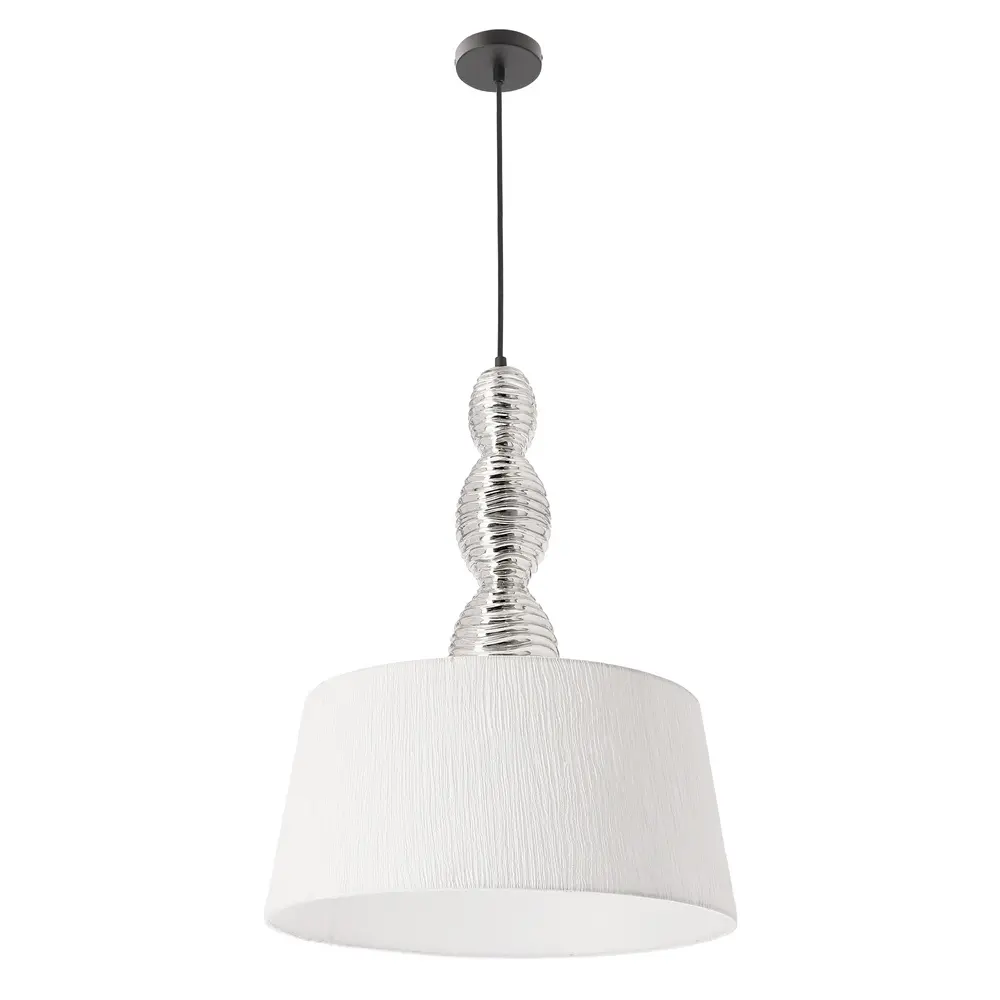 Stříbrná závěsná lampa RAKLI E27 1x60W s bílým stínidlem, moderní do obývacího pokoje, ložnice, kuchyně, jídelny, stropní osvětlení