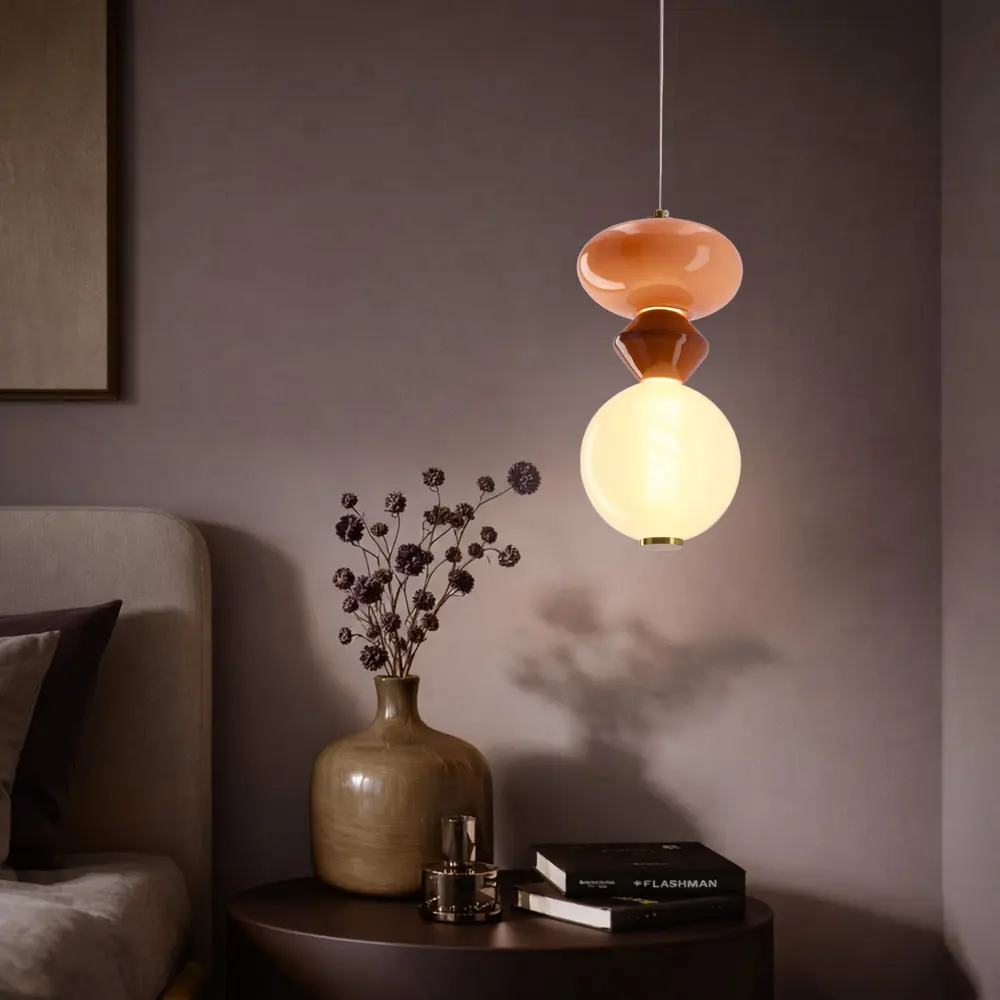 FLORES lampa wisząca mosiężny+brązowy+pomarańczowy 10W LED 3000K klosz biały