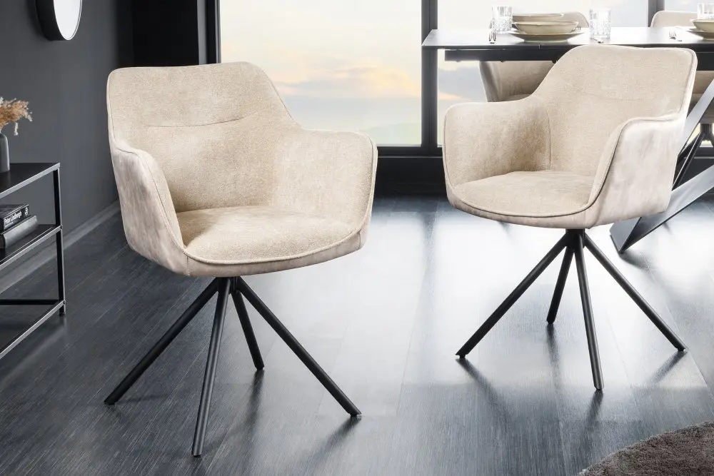 Estila Moderně otočné křeslo Kristal Sand se champagne béžovým sametovým potahem a černými kovovými nožičkami 80cm