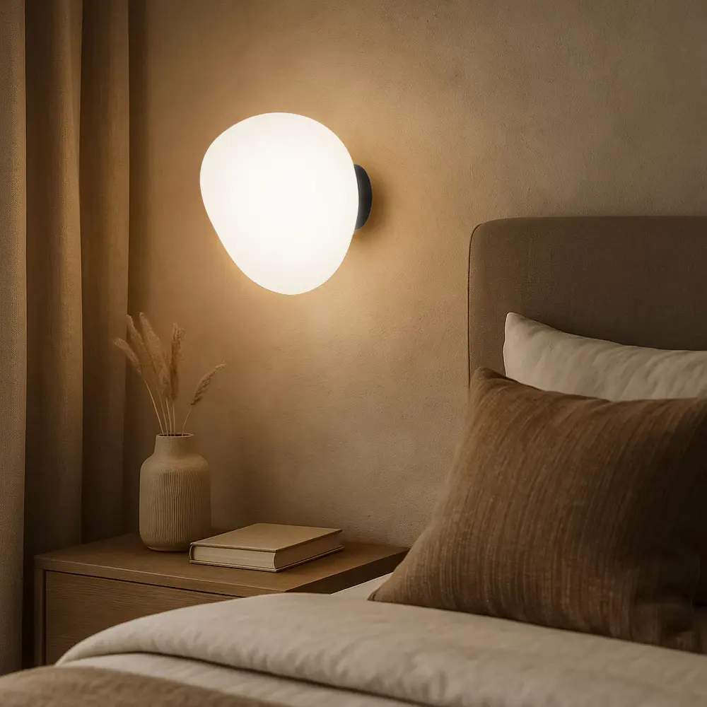 Nástěnná lampa STONES inspirovaná kamenem - bílé stínidlo 20 cm v japonském stylu - stylová nástěnná lampa do ložnice E27