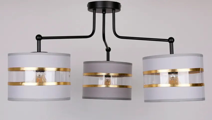 Stropní lampa černá 3xE27 stínidlo bílá + zlatá Andy