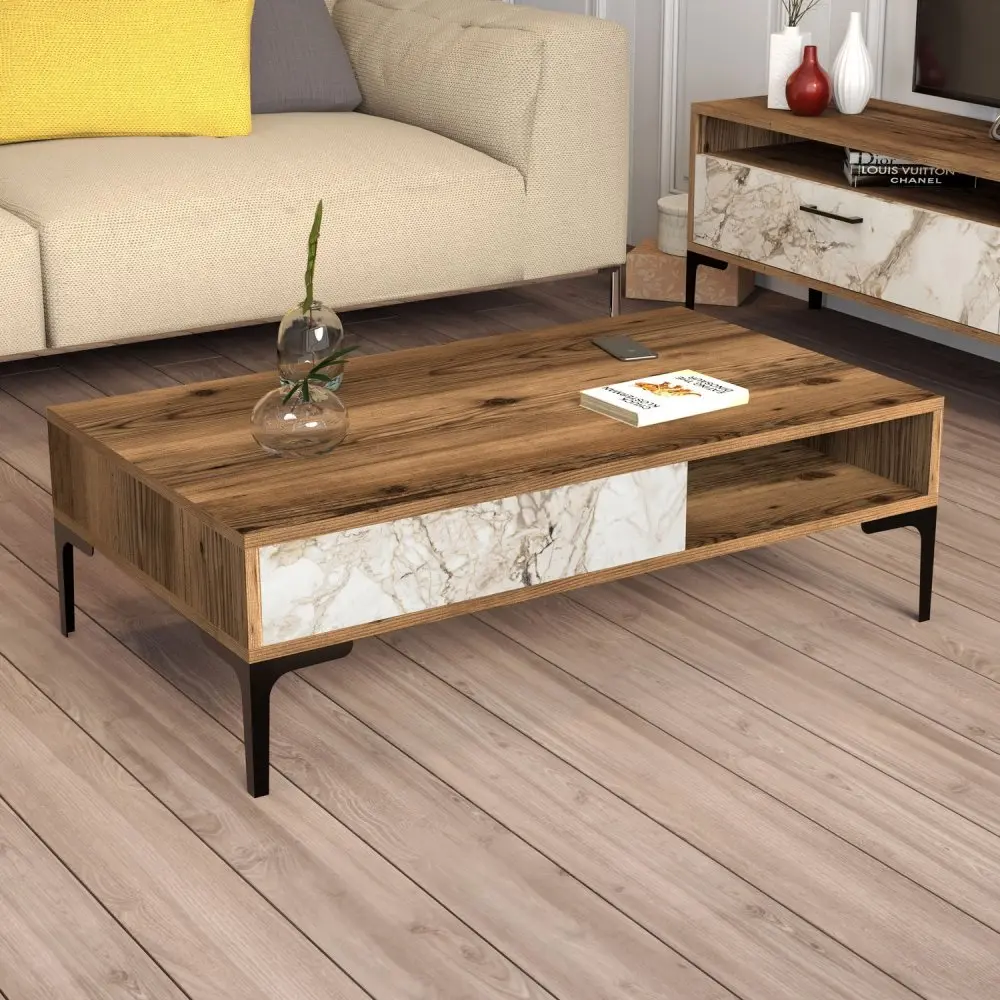 Konferenční stolek Istanbul - Walnut, White Marble