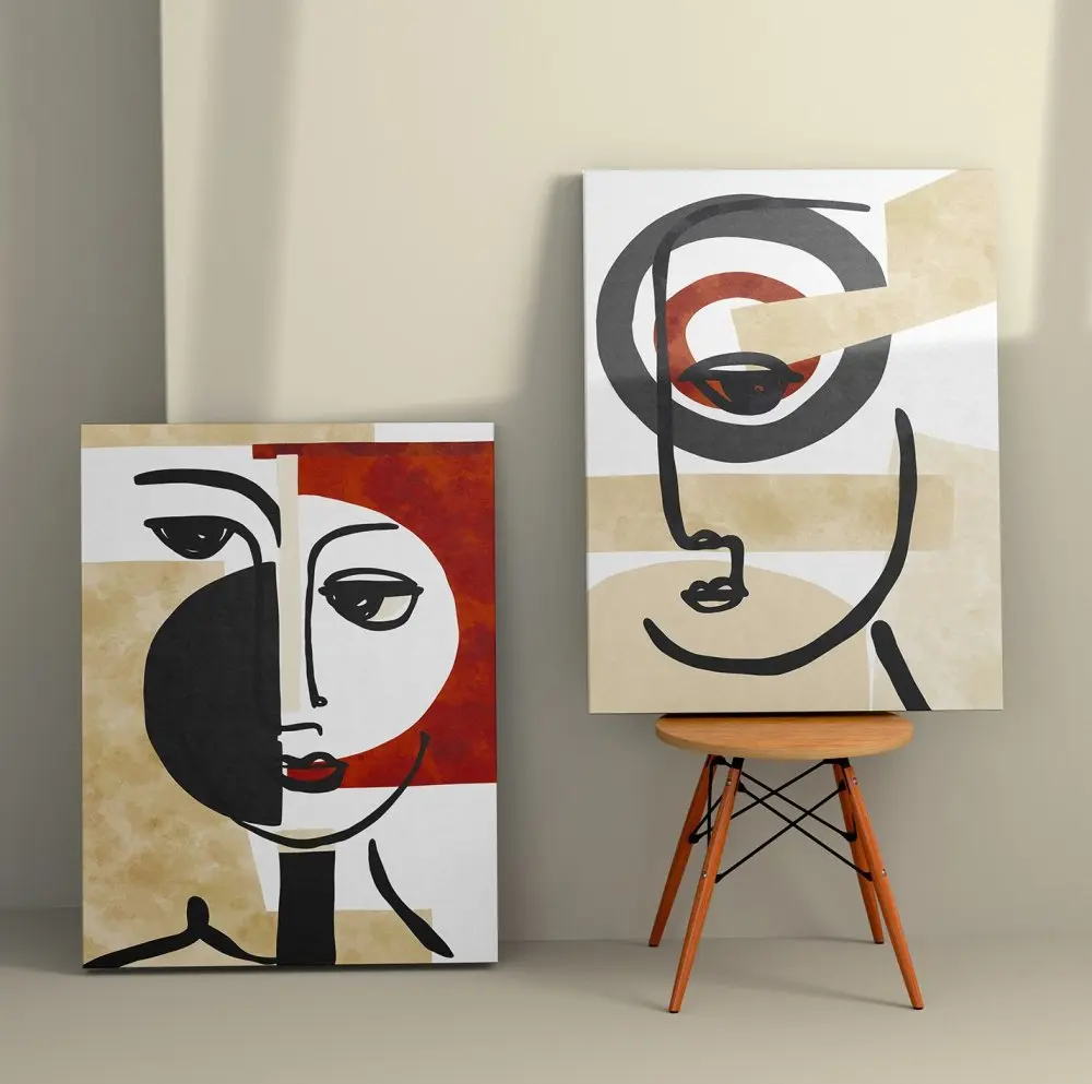 Wallity Set obrazů na plátně 2 ks ( 50 x 70 cm) Abstraktní obličeje