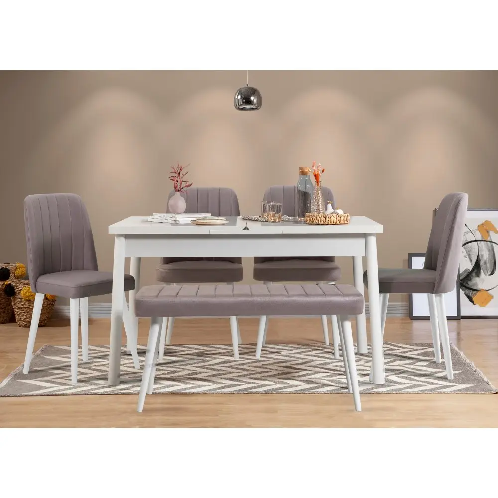 Jídelní set s rozkládacím stolem a židlemi (6 kusů) Santiago White Grey