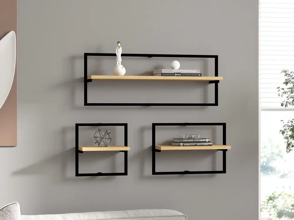 Hanah Home Sada 3 nástěnných polic Yeso černá/hnědá