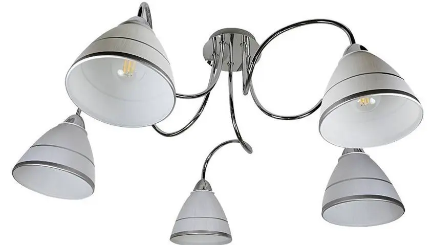 Chromová stropní lampa, skleněné stínidlo, 5x40W, E14, Elf